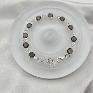 Sterling Silver 925 Natural Smokey Quartz Gemstone Bracelet